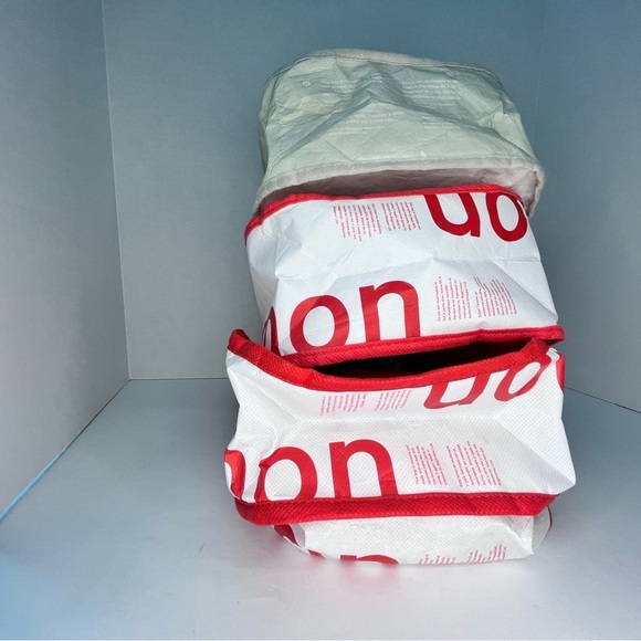 Lululemon Lot of 4 White and Red Grey and Red Reusable Tote Bags Grocery Bags - Picture 3 of 4